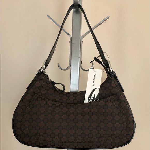 NINE WEST SHOULDER BAG BLACK BROWN PURSE ONE ZIPPER POCKET OUTSIDE , ZIP CLOSURE - Picture 3 of 8